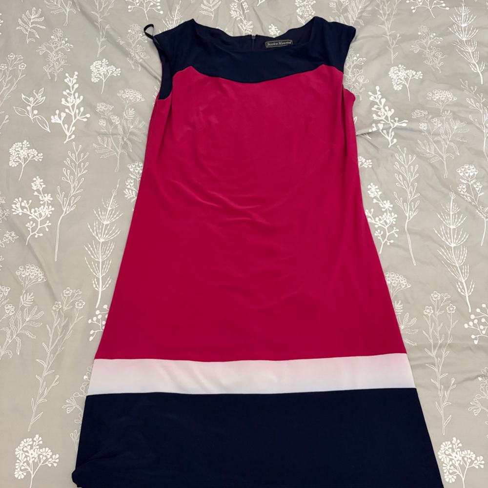 Jessica Howard Colorblock Shift Dress in Pink, Navy & White